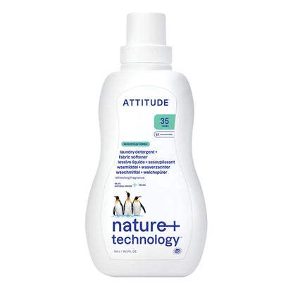 Lessive et adoucissant 2 en 1 Nature + technologie Mountain Essence, Attitude, 35 lavages