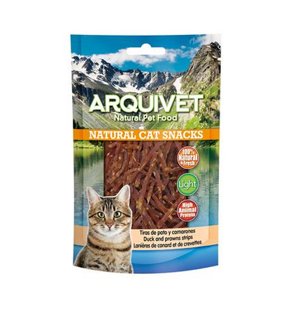 Lanières de canard et crevettes Arquivet 50 g Snack naturel pour chats