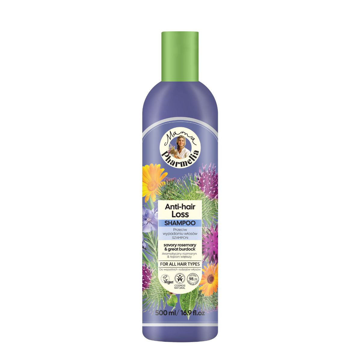 Shampoo gegen Haarausfall mit aromatischem Rosmarin und nährstoffreicher Klette, Mama Pharmelia, 500 ml