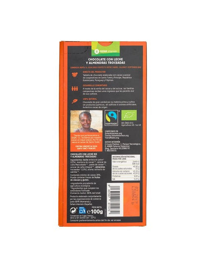 Bio-Milchschokoladentafel mit gehackten Mandeln Tierra Madre 100 g