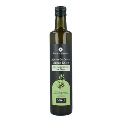 Confezione da 3 oli extravergine di oliva di prima raccolta verde non filtrato Planeta Huerto 500 ml