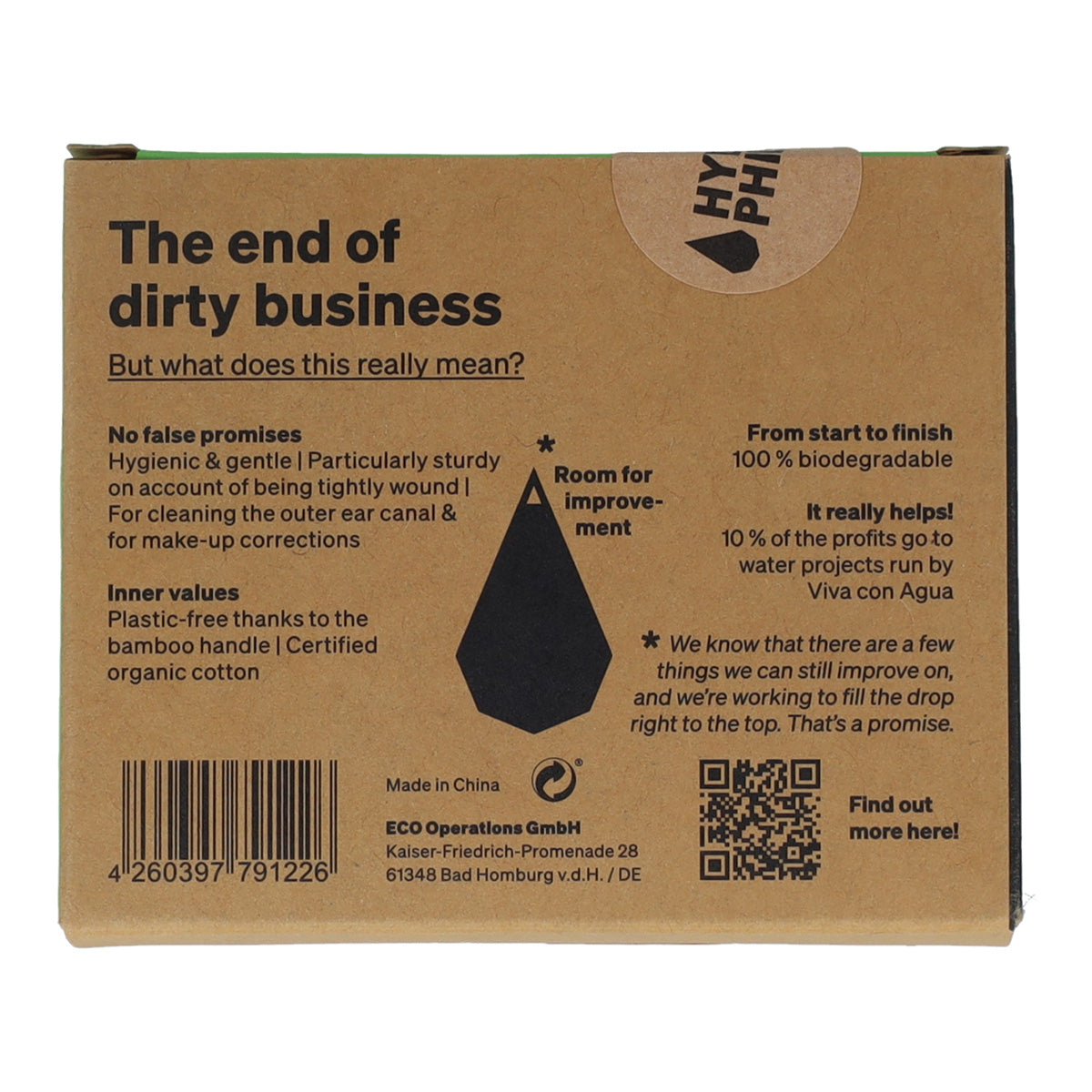 Bastoncini per le orecchie in bambù e cotone biologico Hydrophil, 100 pz