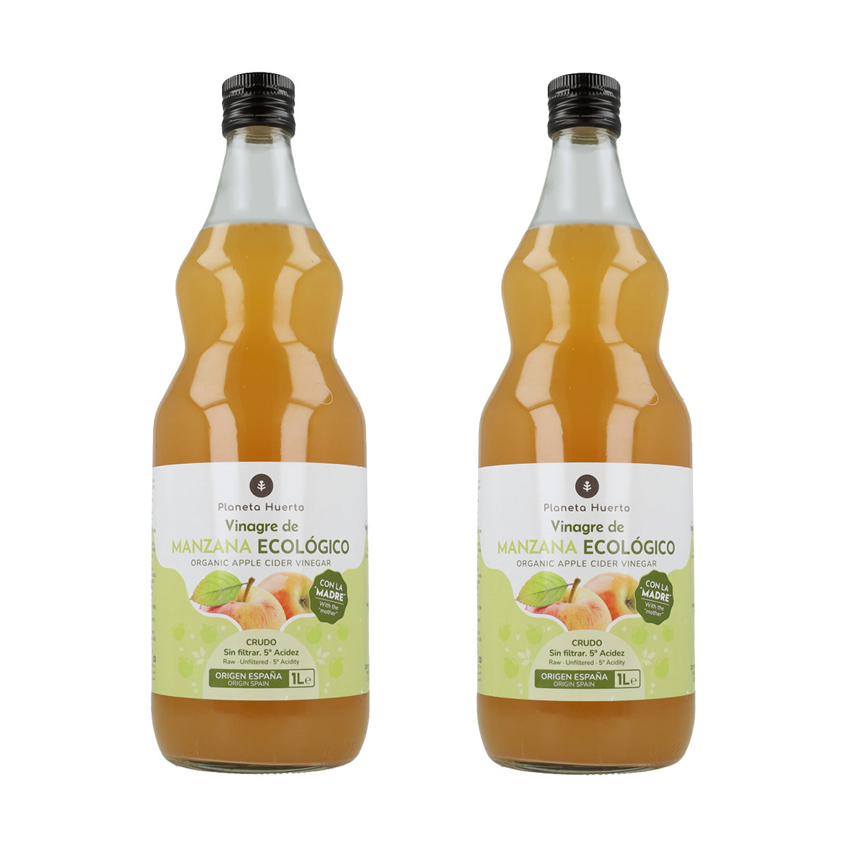 Pakket 2x ECO ongefilterde appelazijn met de moeder Planeta Huerto 1L