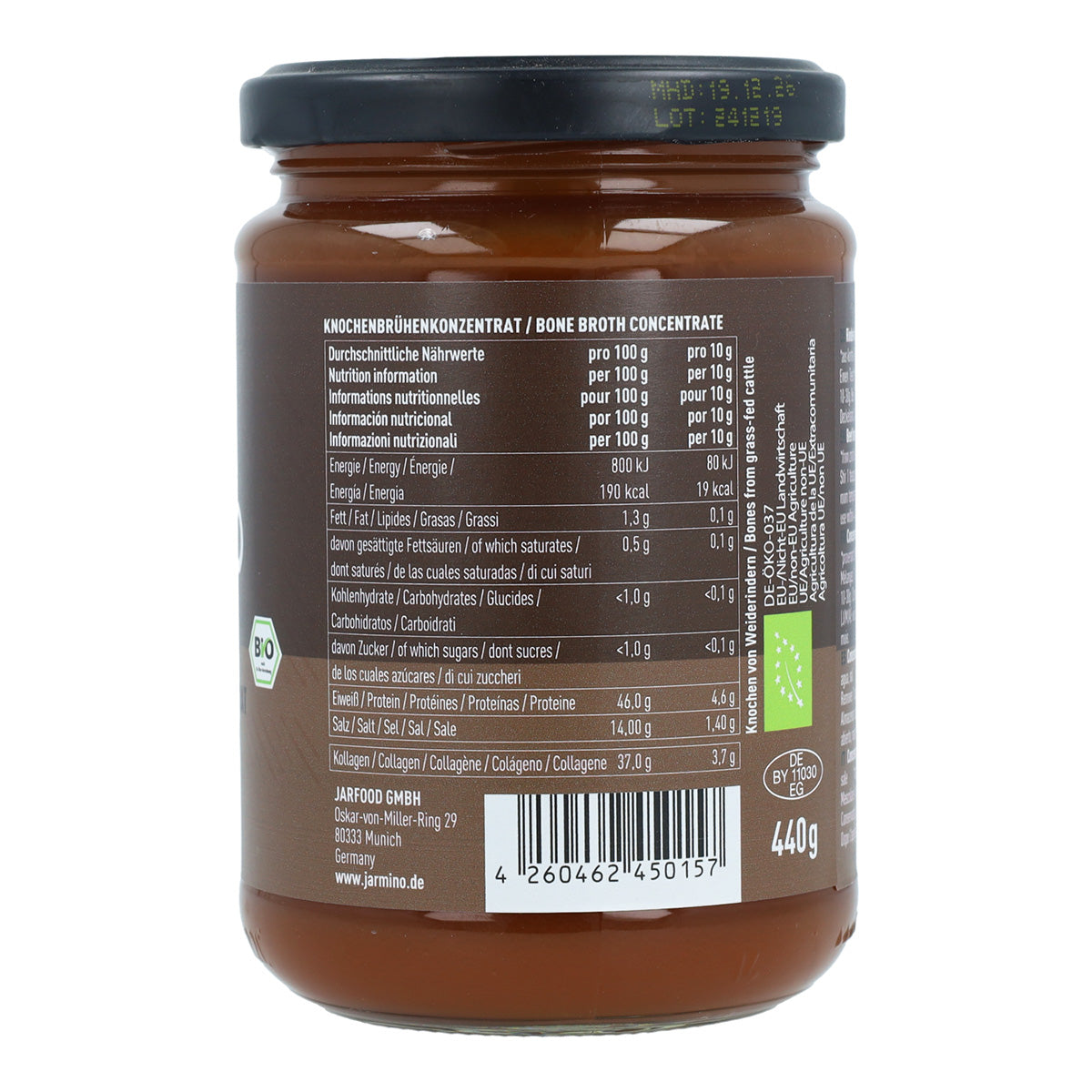 Bouillon d'os de bœuf concentré biologique Jarmino 440 g