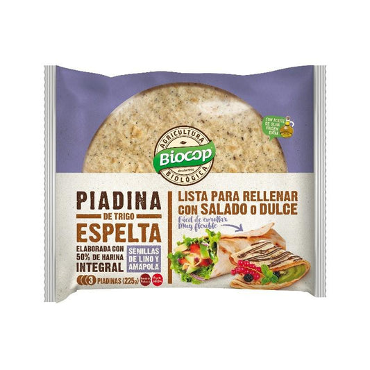 Piadina complète au blé d'épeautre et aux graines de lin et de pavot Biocop 225 g