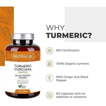 Nutralie Kompleks kurkumy + imbir i czarny pieprz organiczny 120 kapsułek