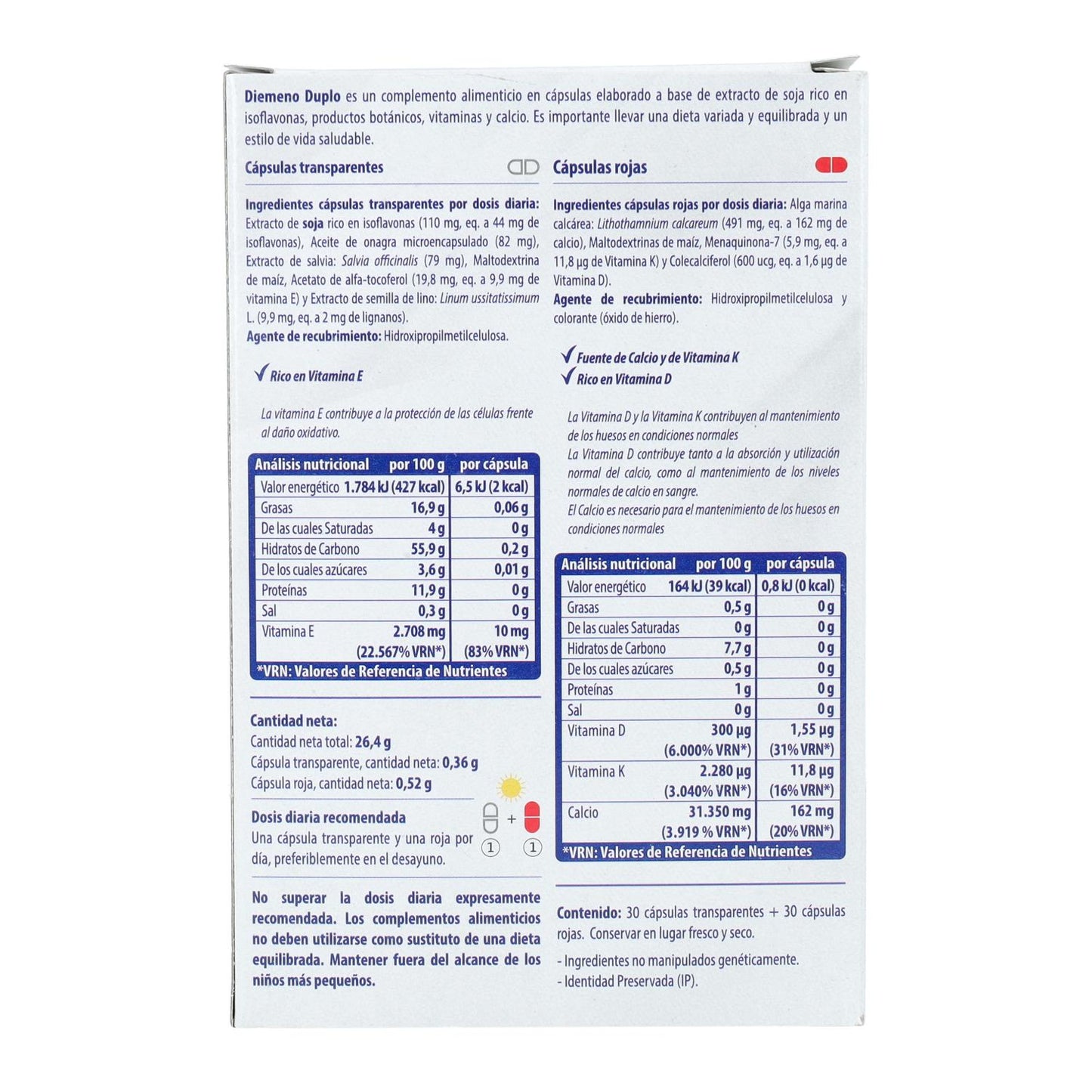 Diemeno Duplo 30 gélules transparentes + 30 gélules rouges