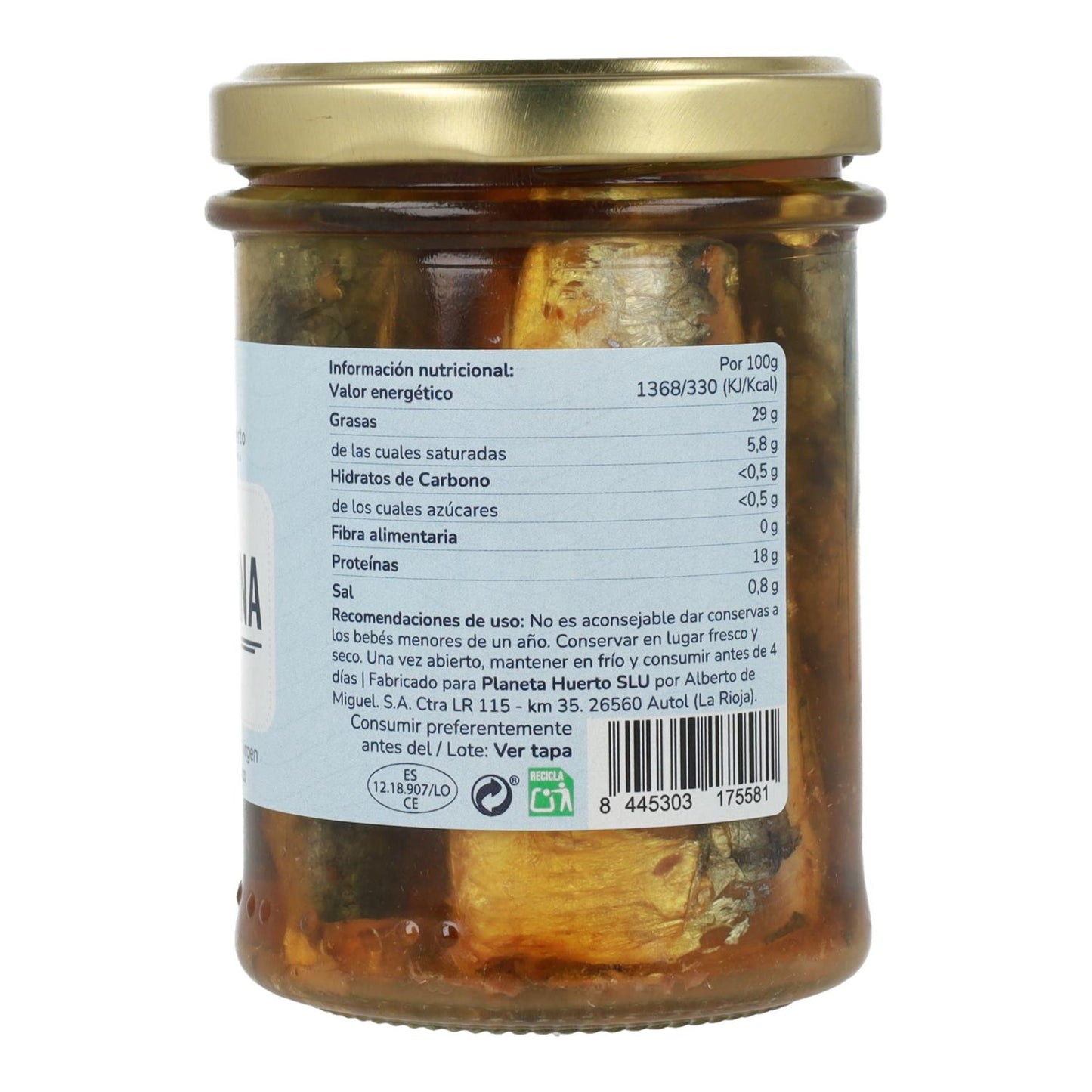 Opakowanie 6x Sardynki w oliwie z oliwek ECO Planeta Huerto 190 gr