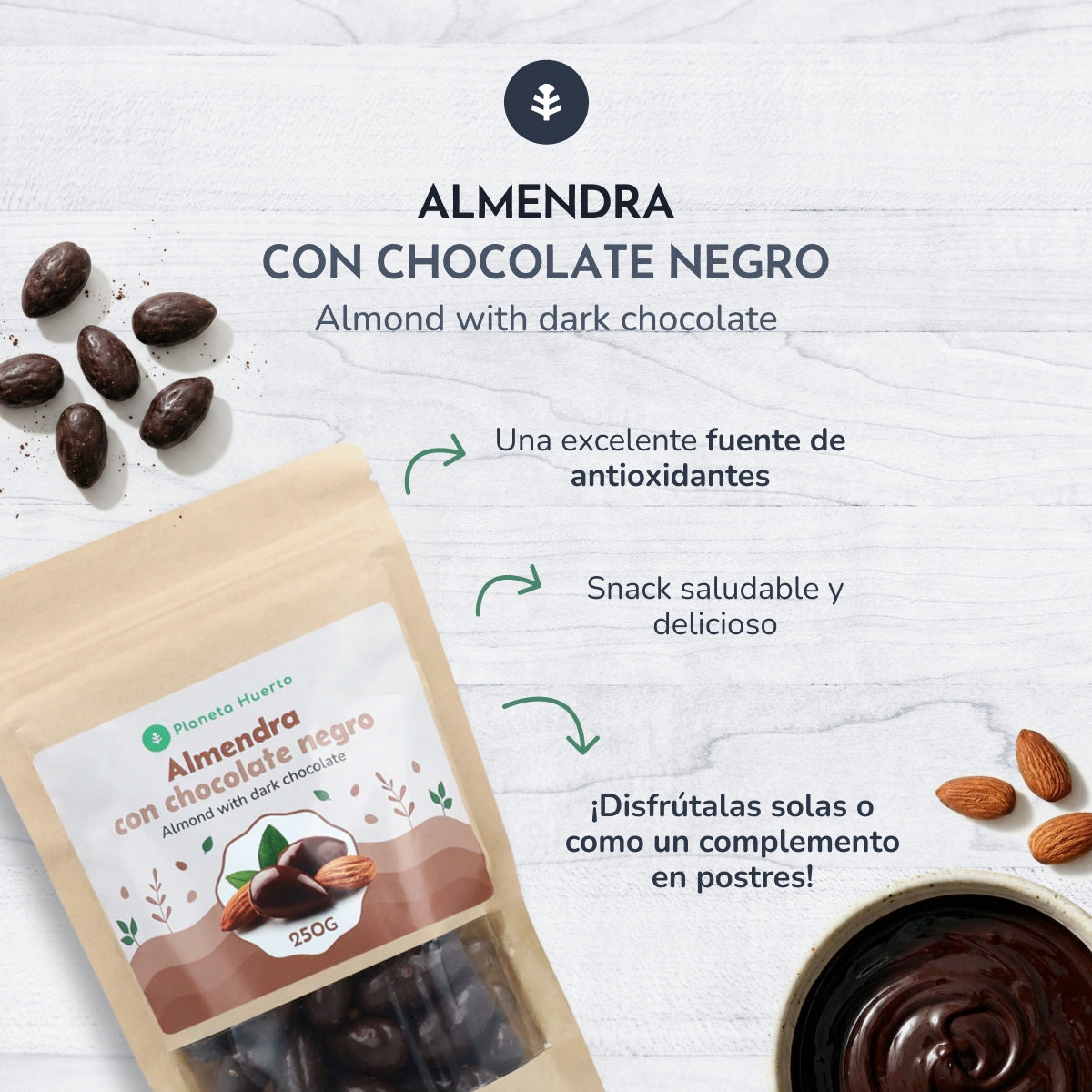 Almonds with dark chocolate Planeta Huerto 250gr