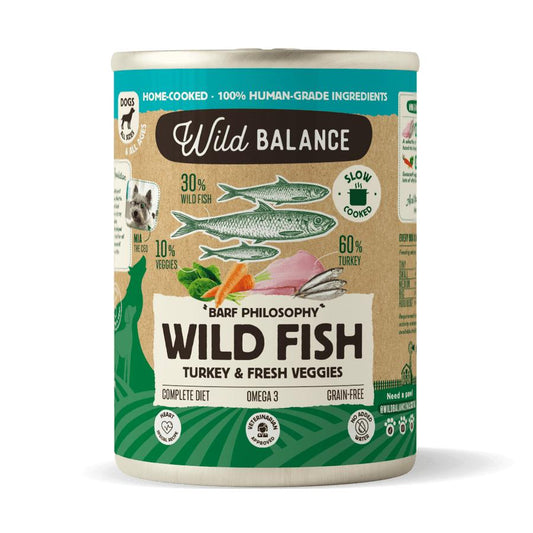 Boîte de poisson et dinde BARF pour chiens Wild Balance 400 g