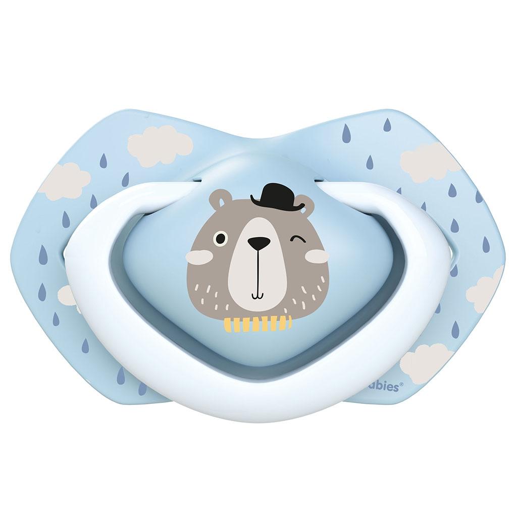 Förpackning med silikonnappar Bonjour Paris blå Canpol Babies (2 st.) 6-18 månader