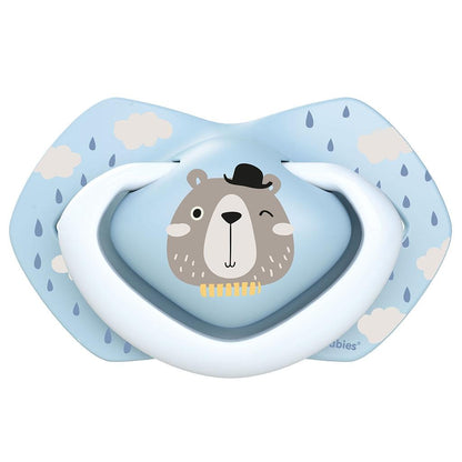 Förpackning med silikonnappar Bonjour Paris blå Canpol Babies (2 st.) 6-18 månader