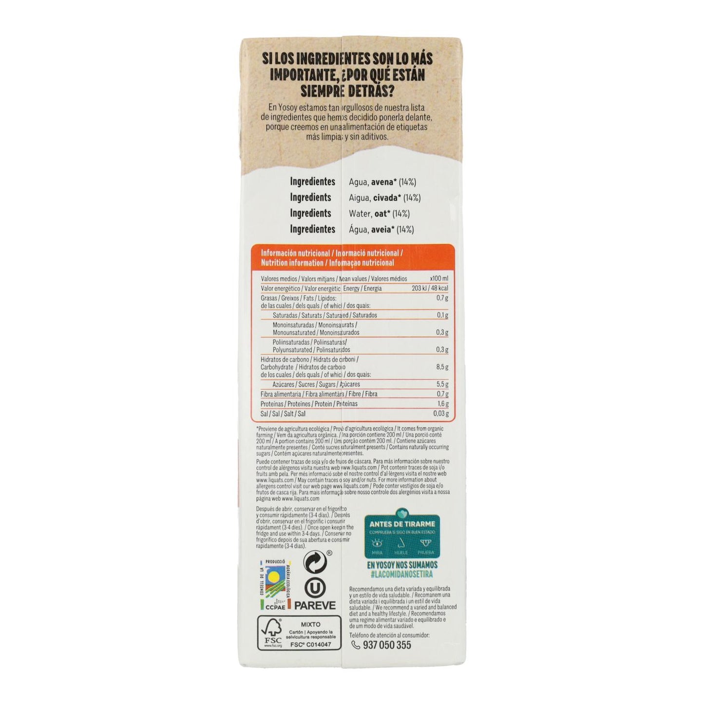 Glutenvrije haverdrank Yosoy ECO 1 L