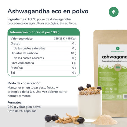 Poudre d'ashwagandha ECO Planeta Huerto 500 g