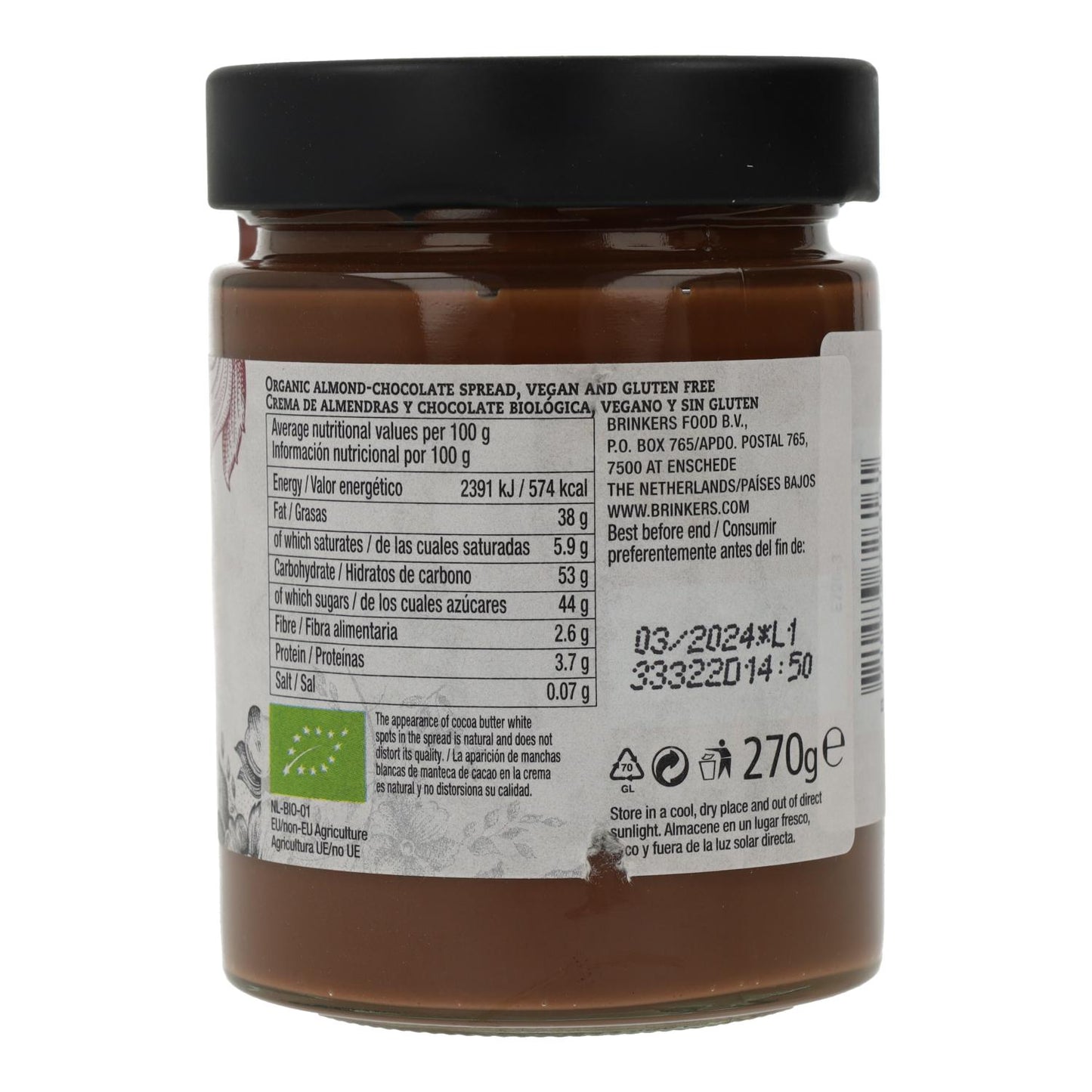 Crème au chocolat et aux amandes Vegan La Vida Vegan, 270 g