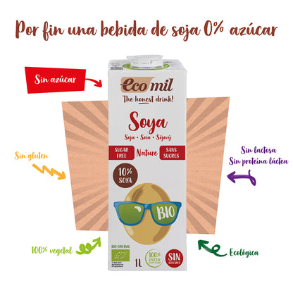 Suikervrije sojadrank Ecomil Bio 1 l