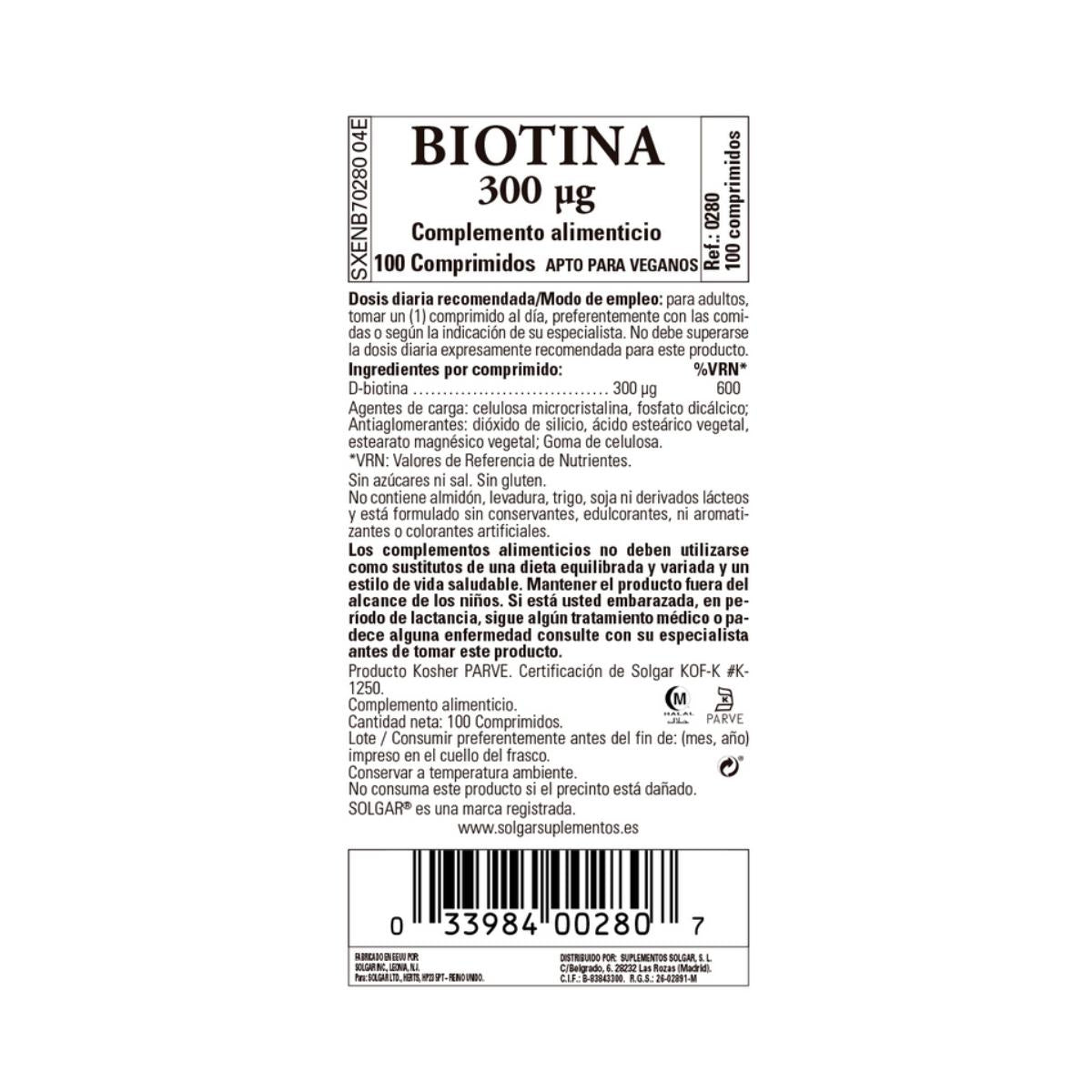 Biotin, 100 tabletter à 300 μg