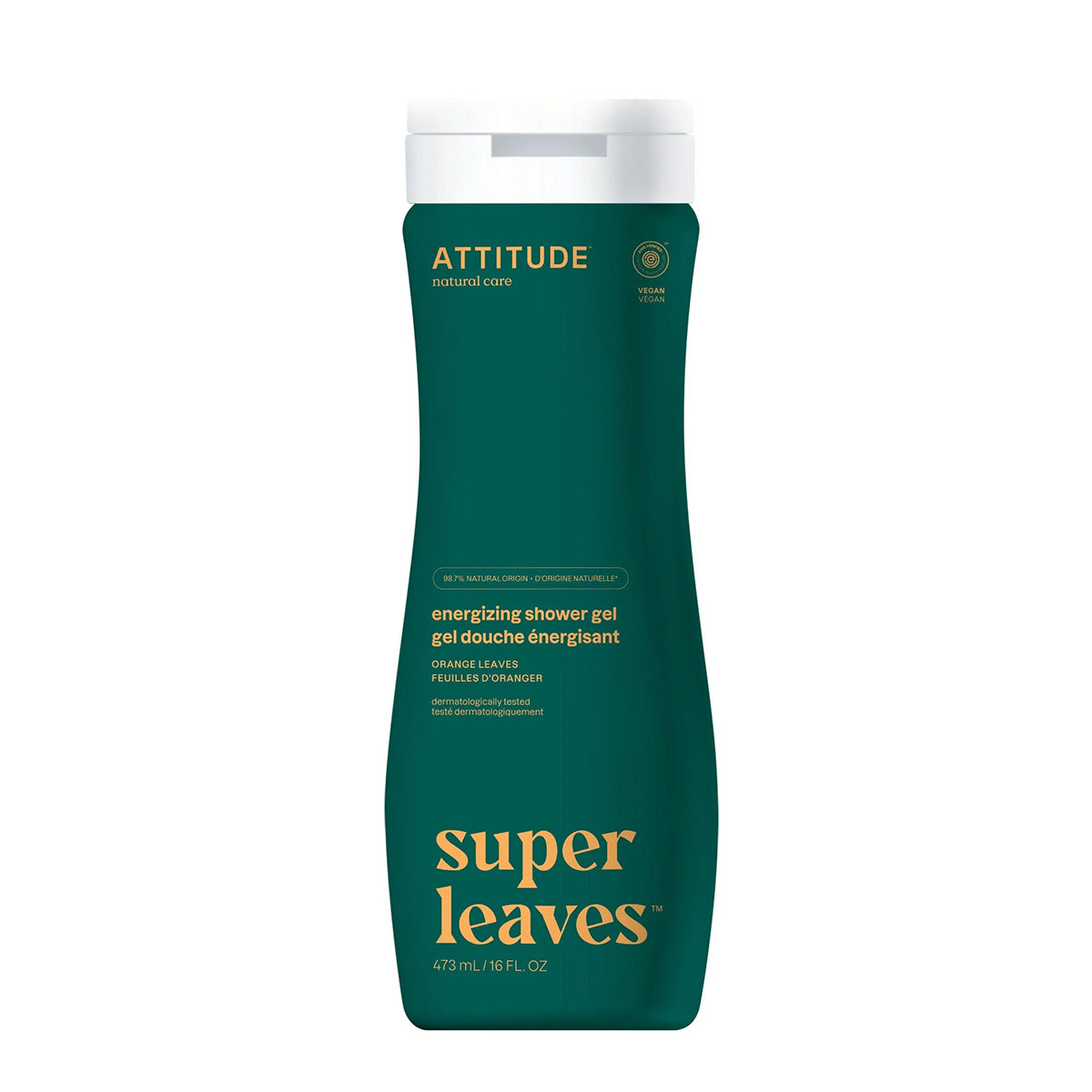 Gel doccia energizzante Super Leaves - Foglie d'arancio, Attitude, 473 ml
