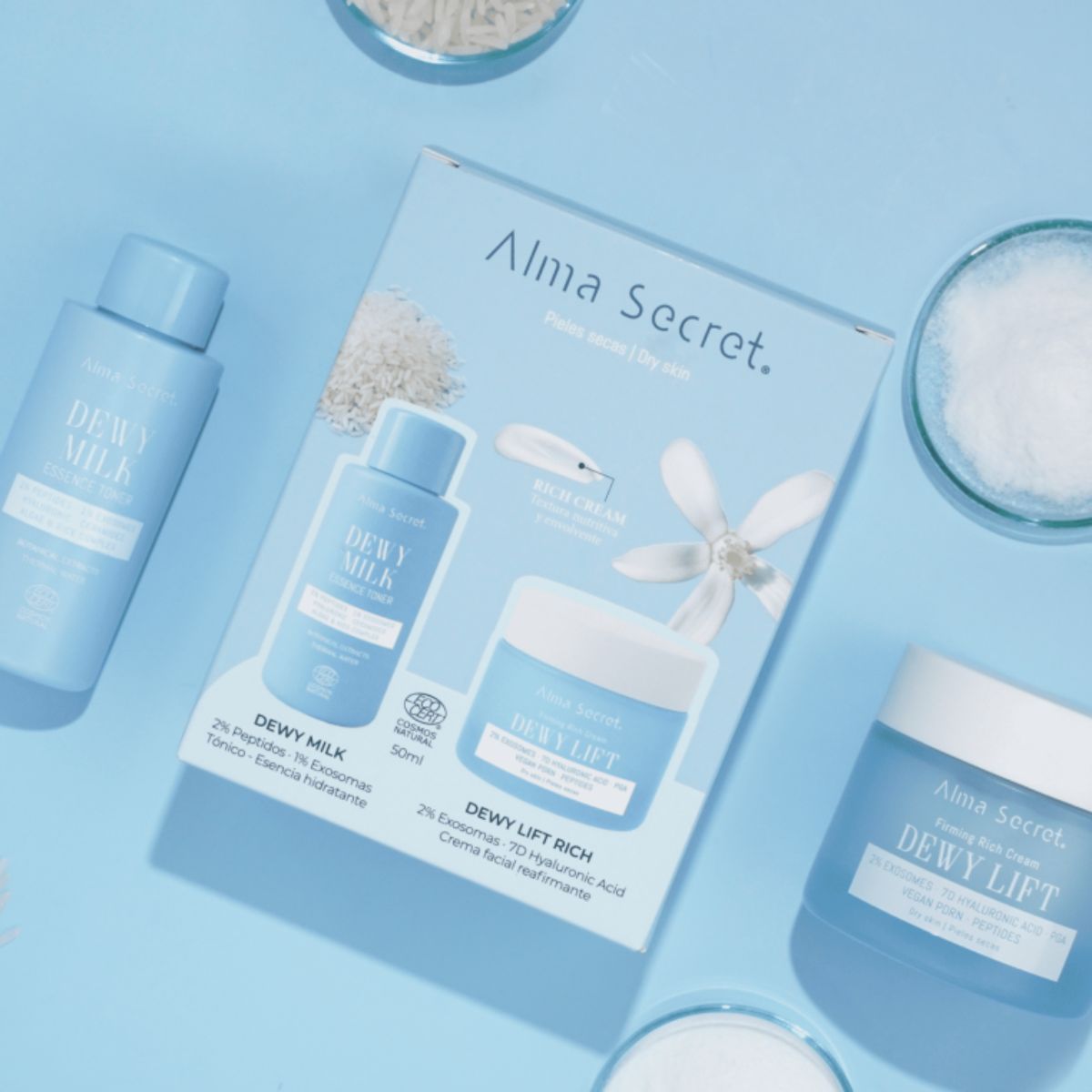 Cofre Crema día dewy lift "Rich" piel seca 50 ml+ Mini tónico dewy milk 50 ml