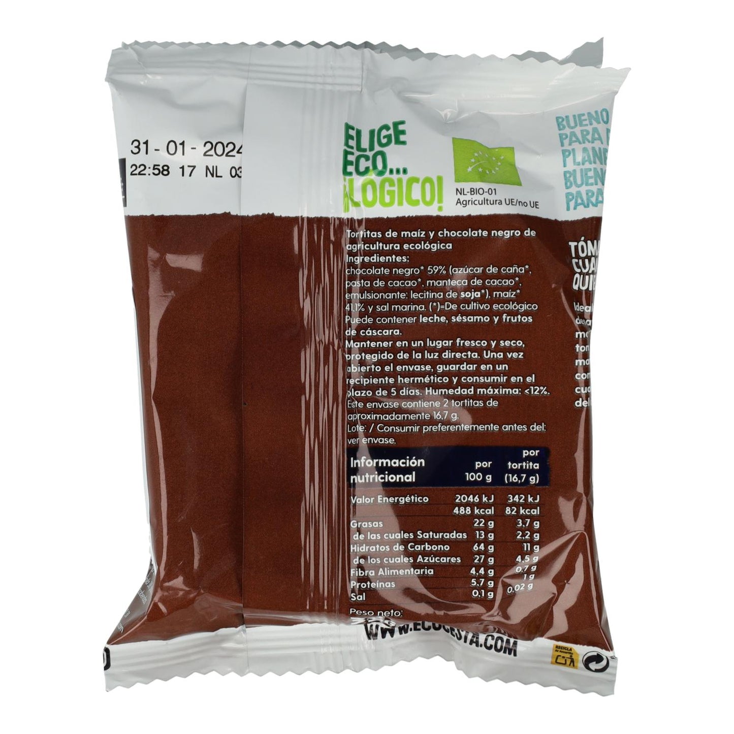 Mais-Pfannkuchen mit Bio-Zartbitterschokolade Packung 3 Packungen Ecocesta 99 g