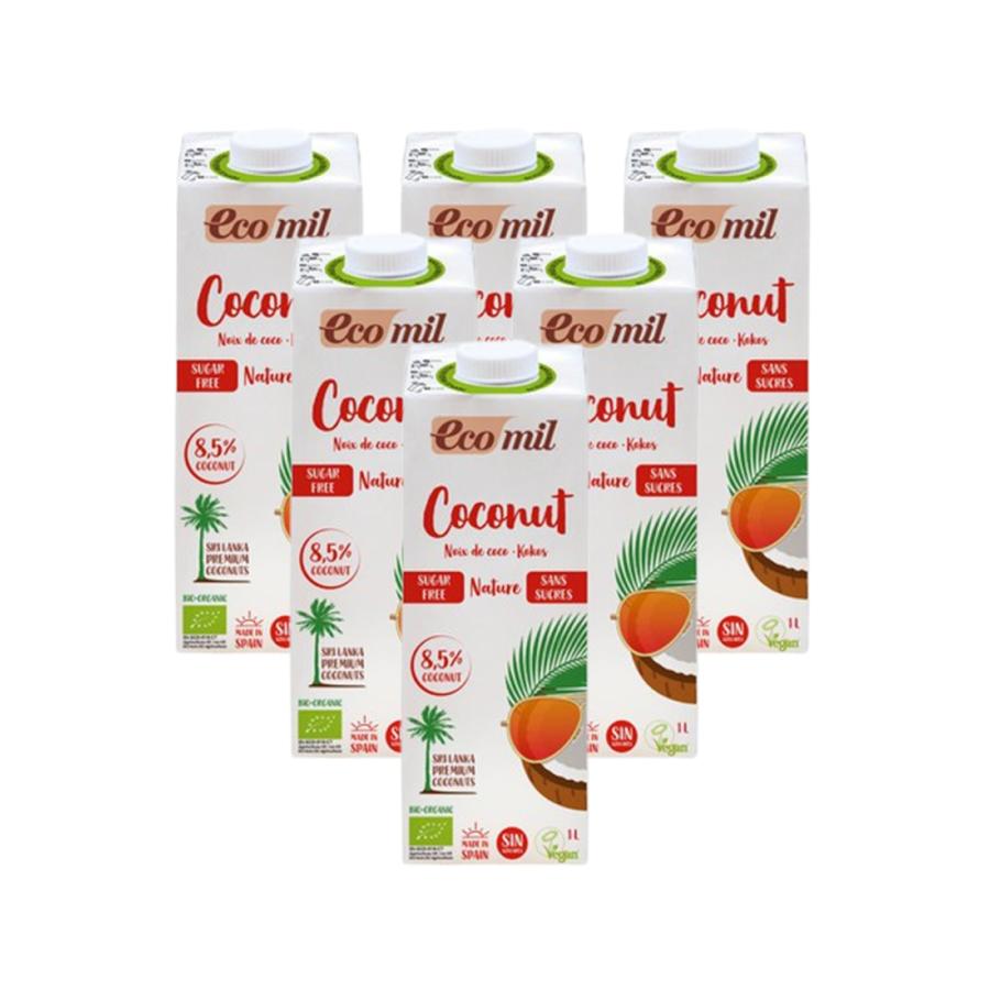 Lot de 6 boissons végétales EcoMil à la noix de coco, 1 L