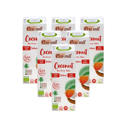 Lot de 6 boissons végétales EcoMil à la noix de coco, 1 L