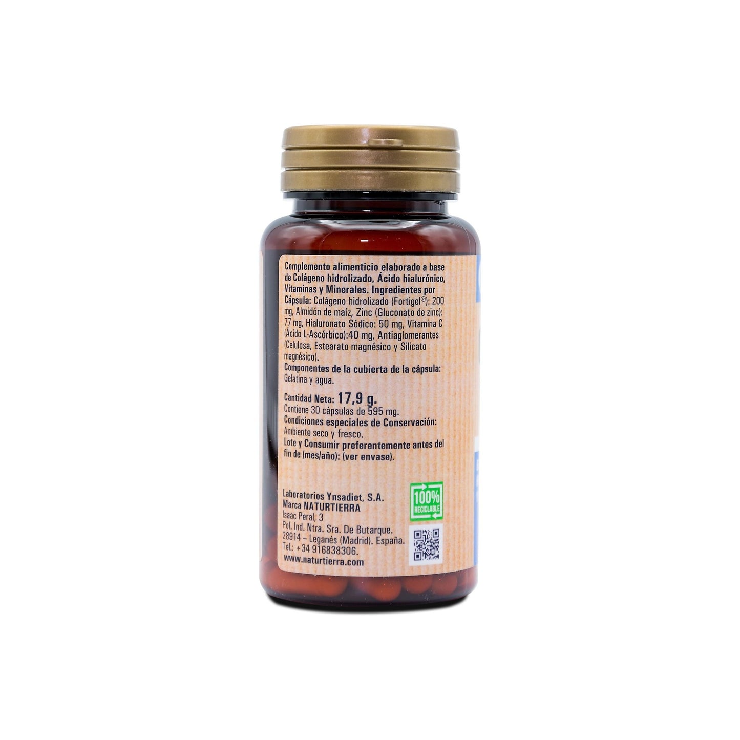 Collagène + acide hyaluronique + vitamine C + zinc, 30 gélules NaturTierra