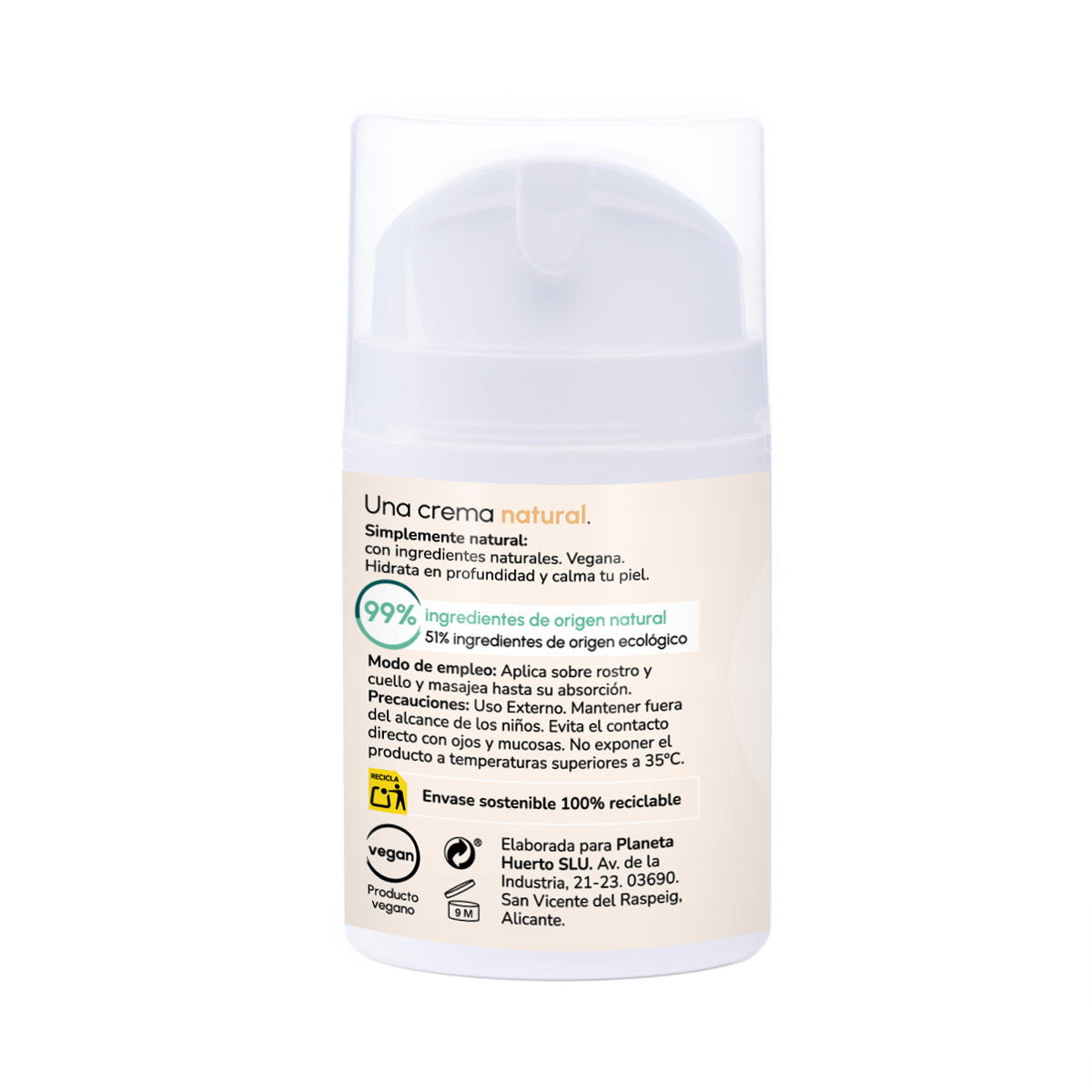 Crème hydratante pour le visage à l'argan et au coton Planeta Huerto 50 ml