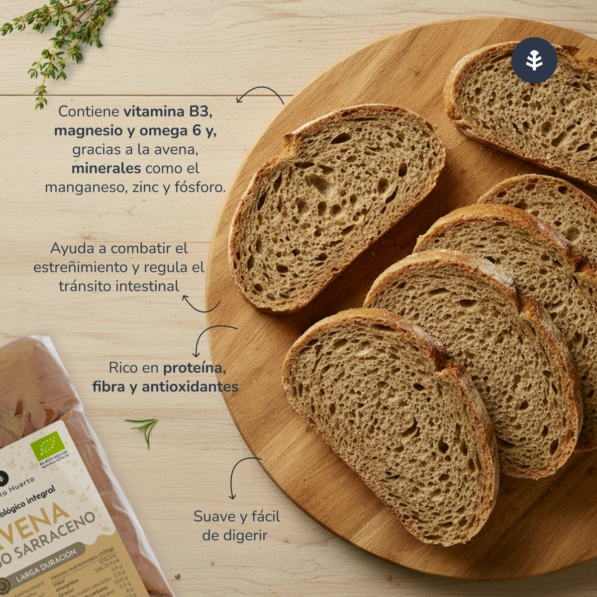 Planeta Huerto Organic Wholemeal Oat and Buckwheat Bread 500 g