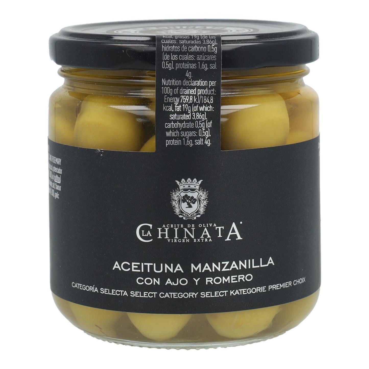 Olives Manzanilla à l'ail et au romarin La Chinata 350 g