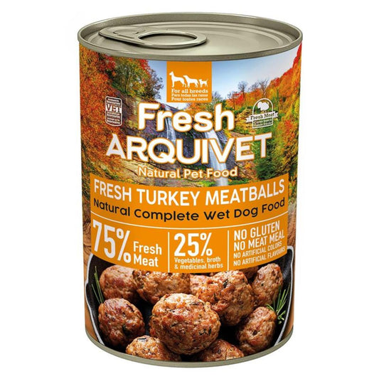 Boulettes de dinde fraîches Arquivet 400 g Nourriture humide pour chien à la dinde, au brocoli et à la courge