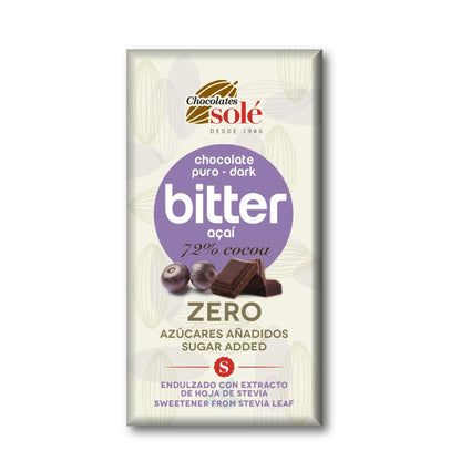Tablette de Chocolat 72% Stevia Açai Bitter 100g Solé