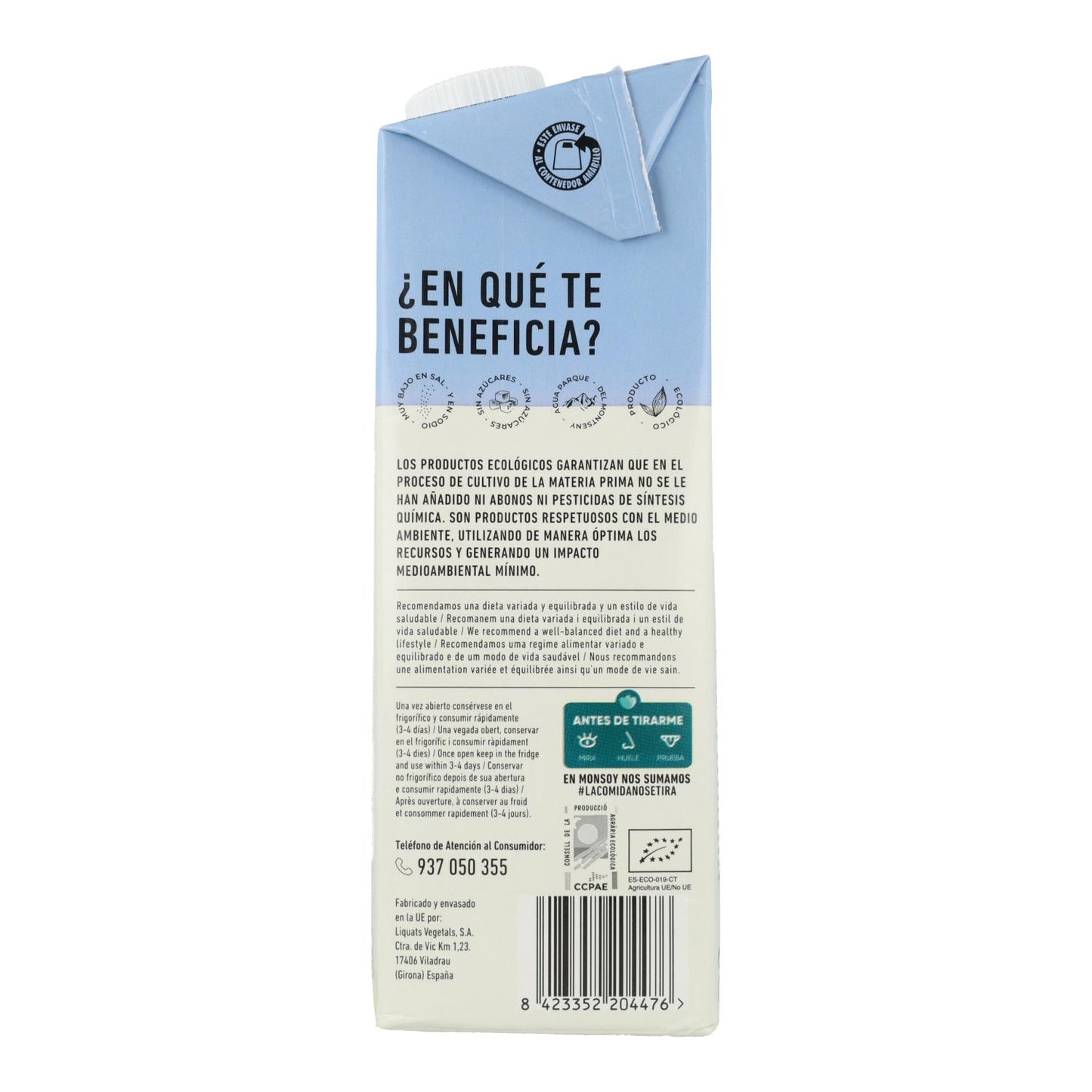Lot de 6 boissons végétales Monsoy sans sucre à base d'amandes, 1 L