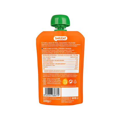 Pouch pera, plátano y zanahoria Smileat 100 g