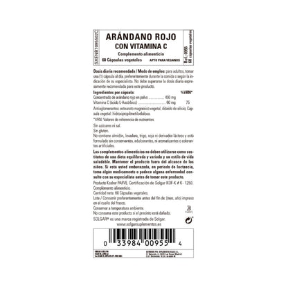 Canneberge rouge avec vitamine C – Solgar 60 gélules végétales