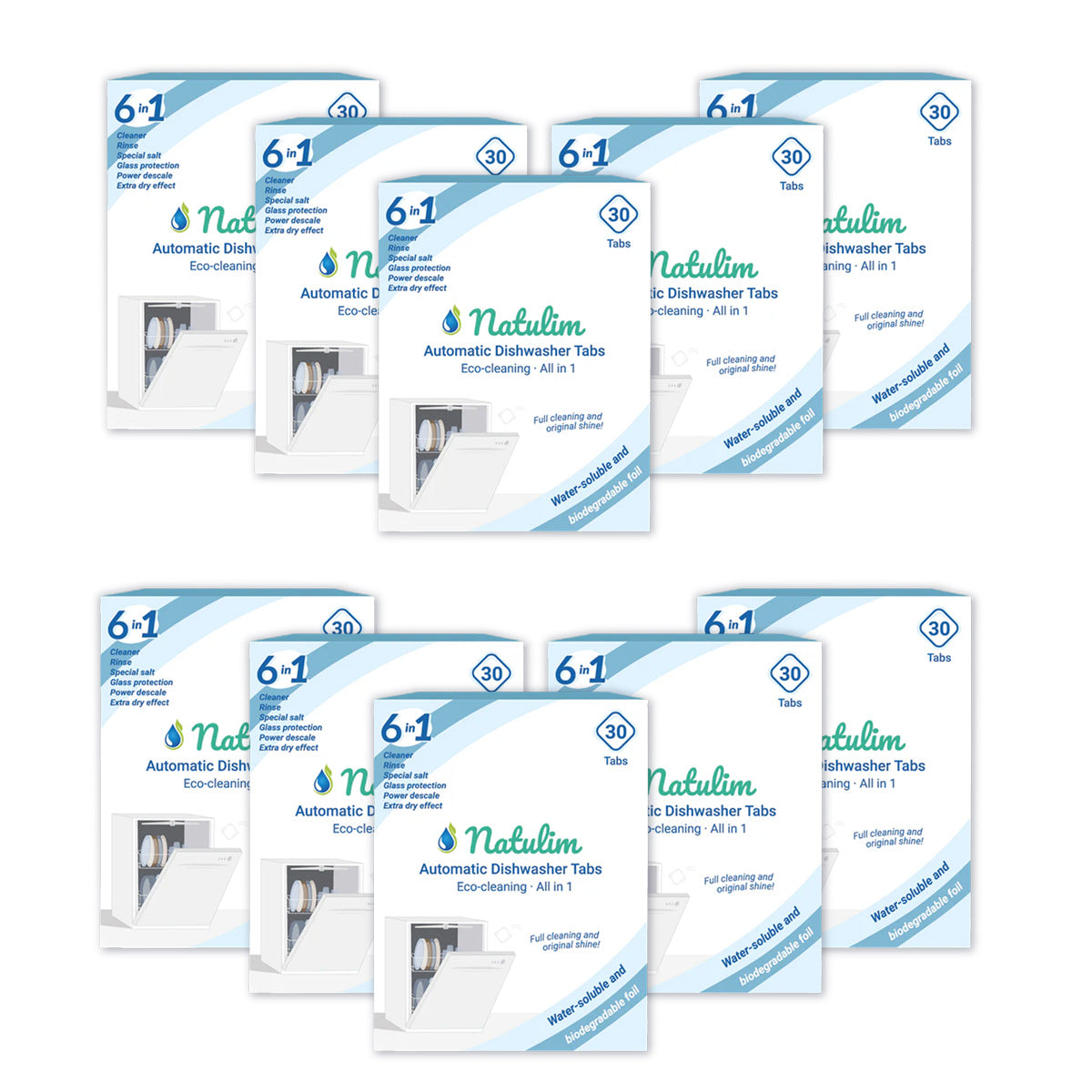 Lot de 10 pastilles 6 en 1 pour lave-vaisselle, Natulim, 30 unités