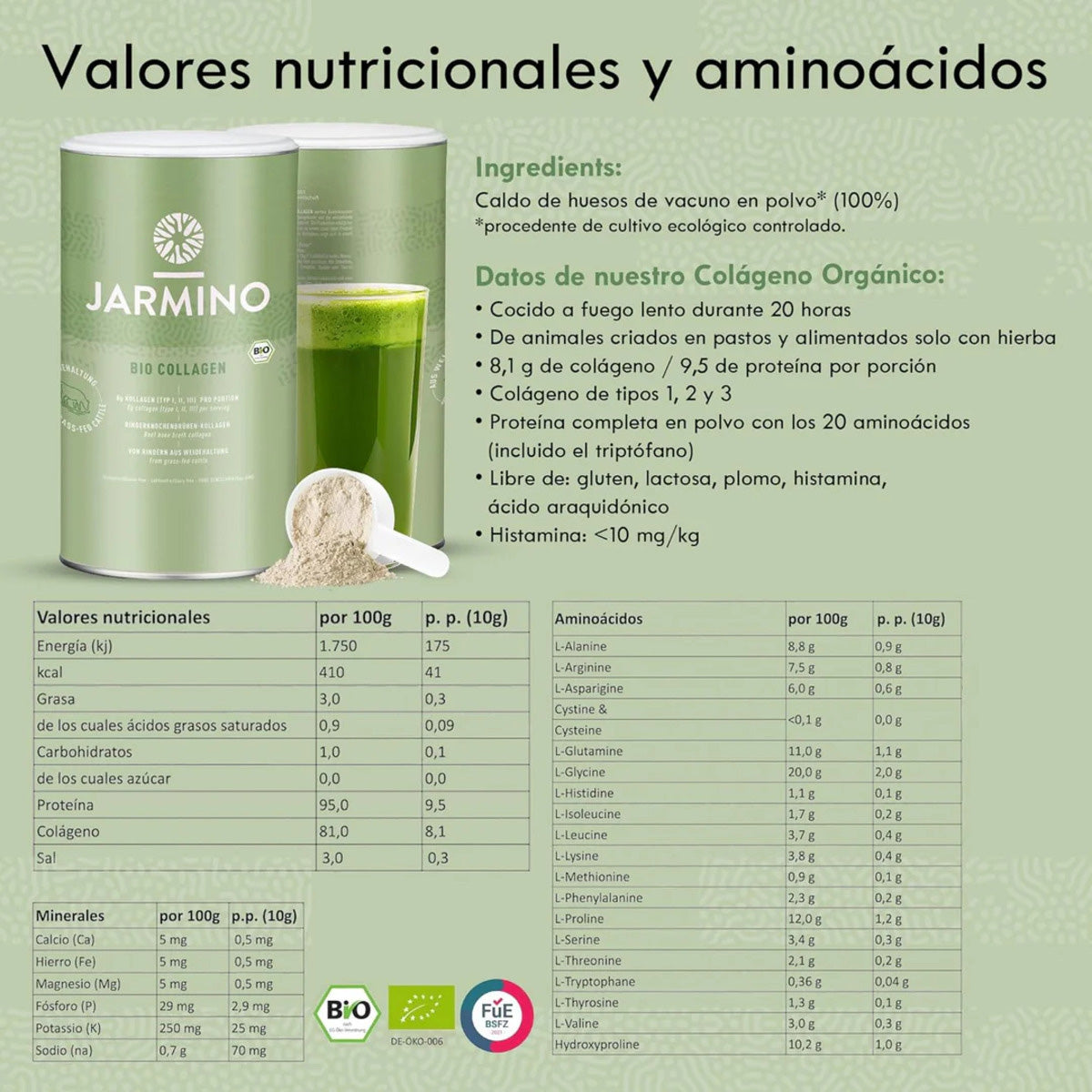 Collagene biologico in polvere Jarmino 300 g
