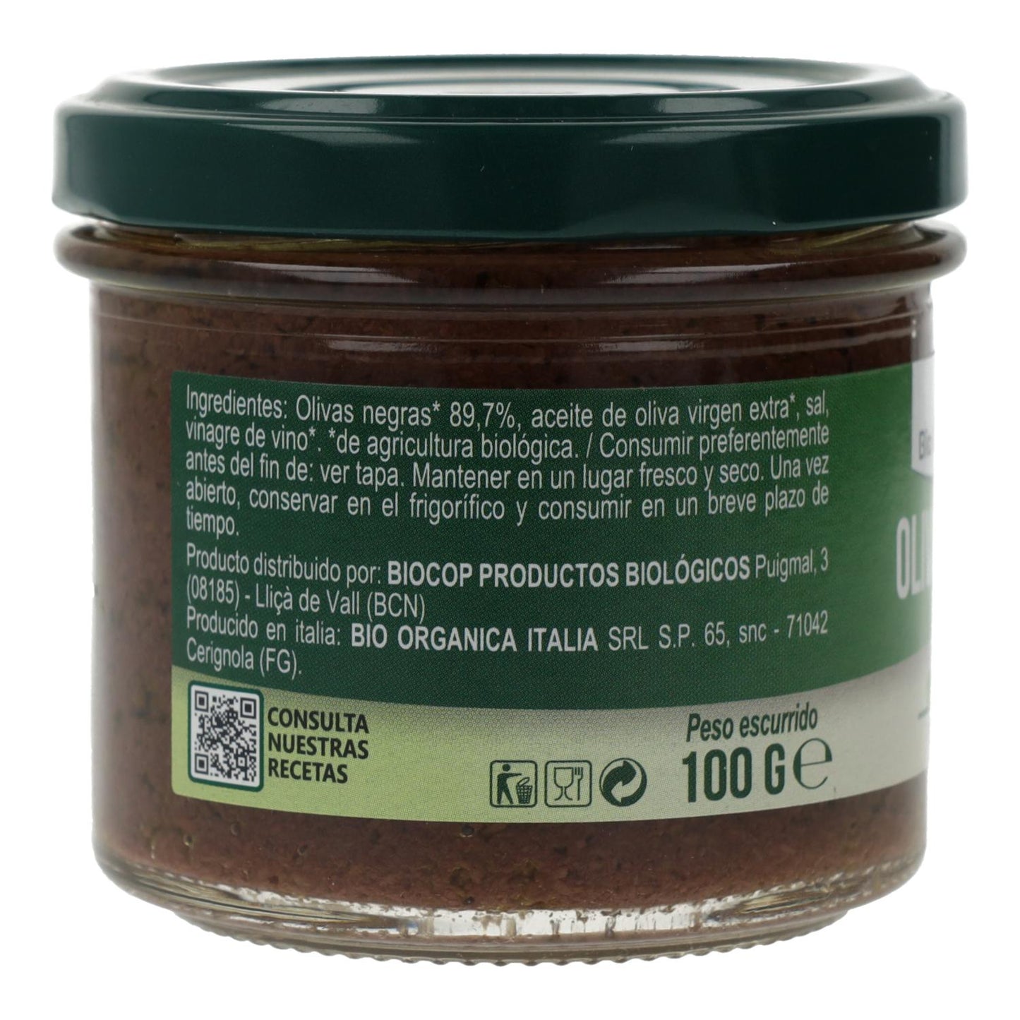 Paté de Olivas Negras Bio Organica Italia 100 gr