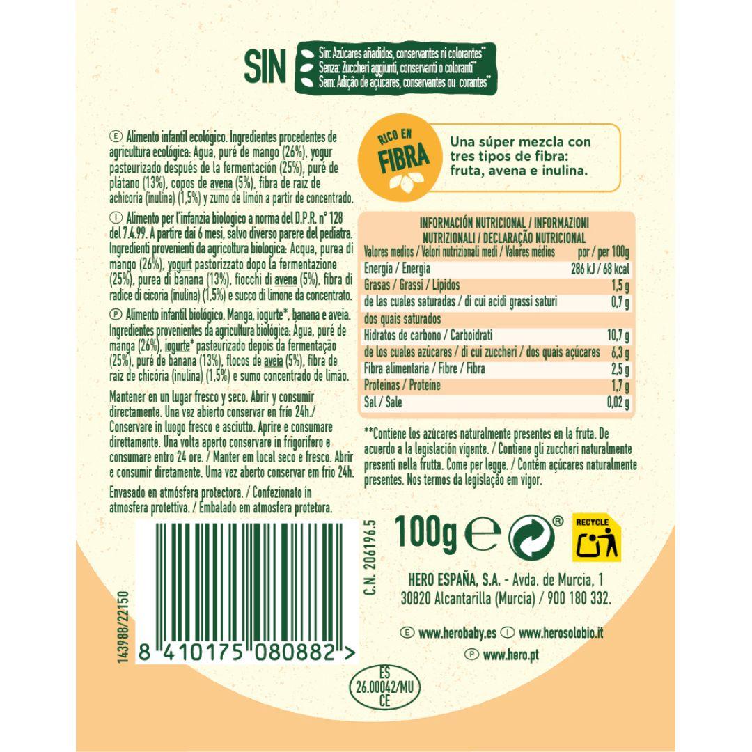 Bolsita Nutri Flora de mango, yogur, avena y plátano 100 g Hero Solo