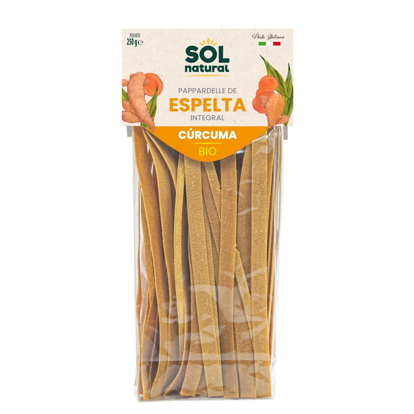 Makaron pełnoziarnisty z kaszą orkiszową i kurkumą BIO Sol Natural 250 g