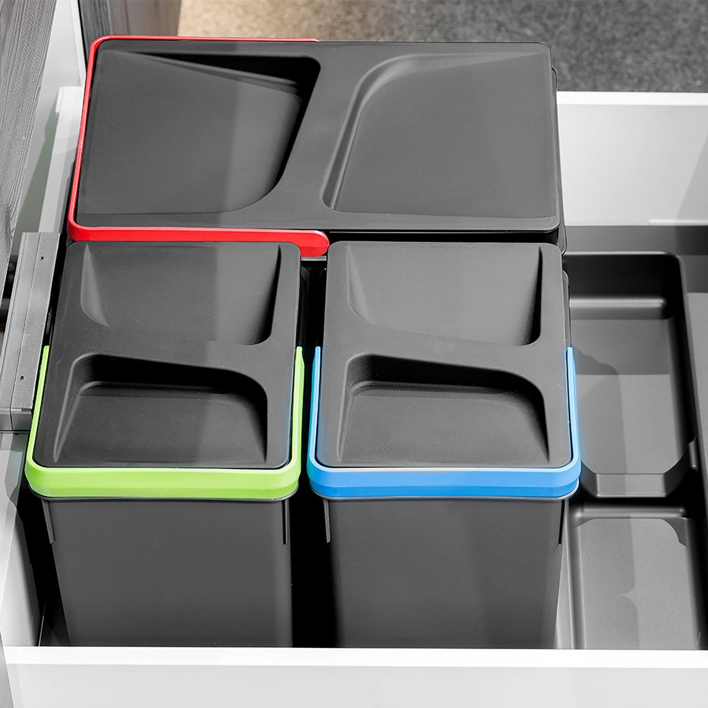Contenitori per cassetti da cucina Recycle, altezza 216, 1x12 + 2x6, plastica grigio antracite, plastica, Emuca