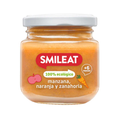 Vasetto di mela, arancia e carota BIO +6 mesi Smileat 130 g