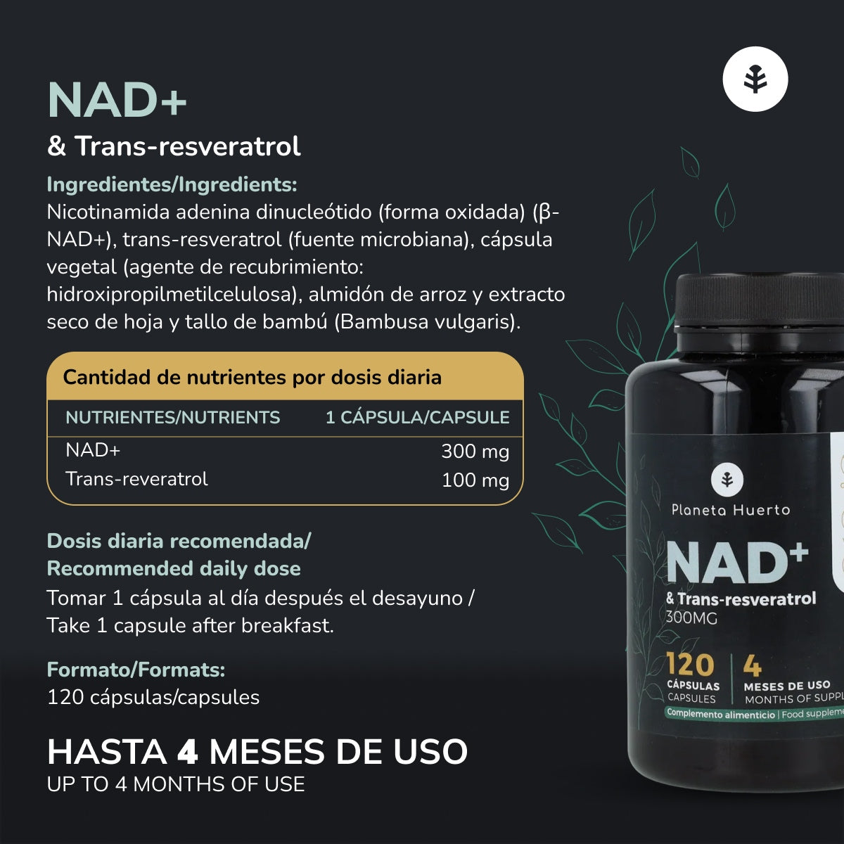 NAD+ Transresveratrol Planeta Huerto 120 Kapseln