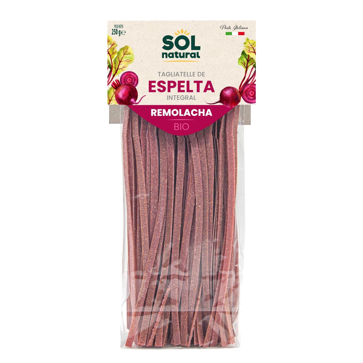 Tagliatelles complètes à l'épeautre et à la betterave BIO Sol Natural 250 g