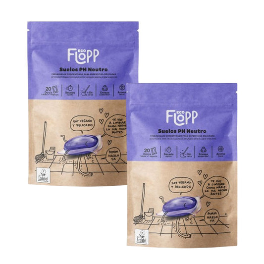 Lot de 2 x Nettoyant pour sols écologique pH neutre, sachet souple Flopp 20 capsules