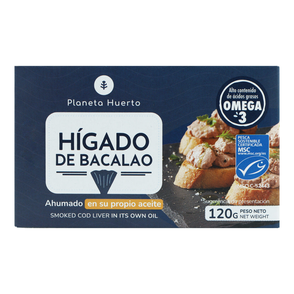 Pack of 12 cod liver in its own oil, Planeta Huerto, 120 g