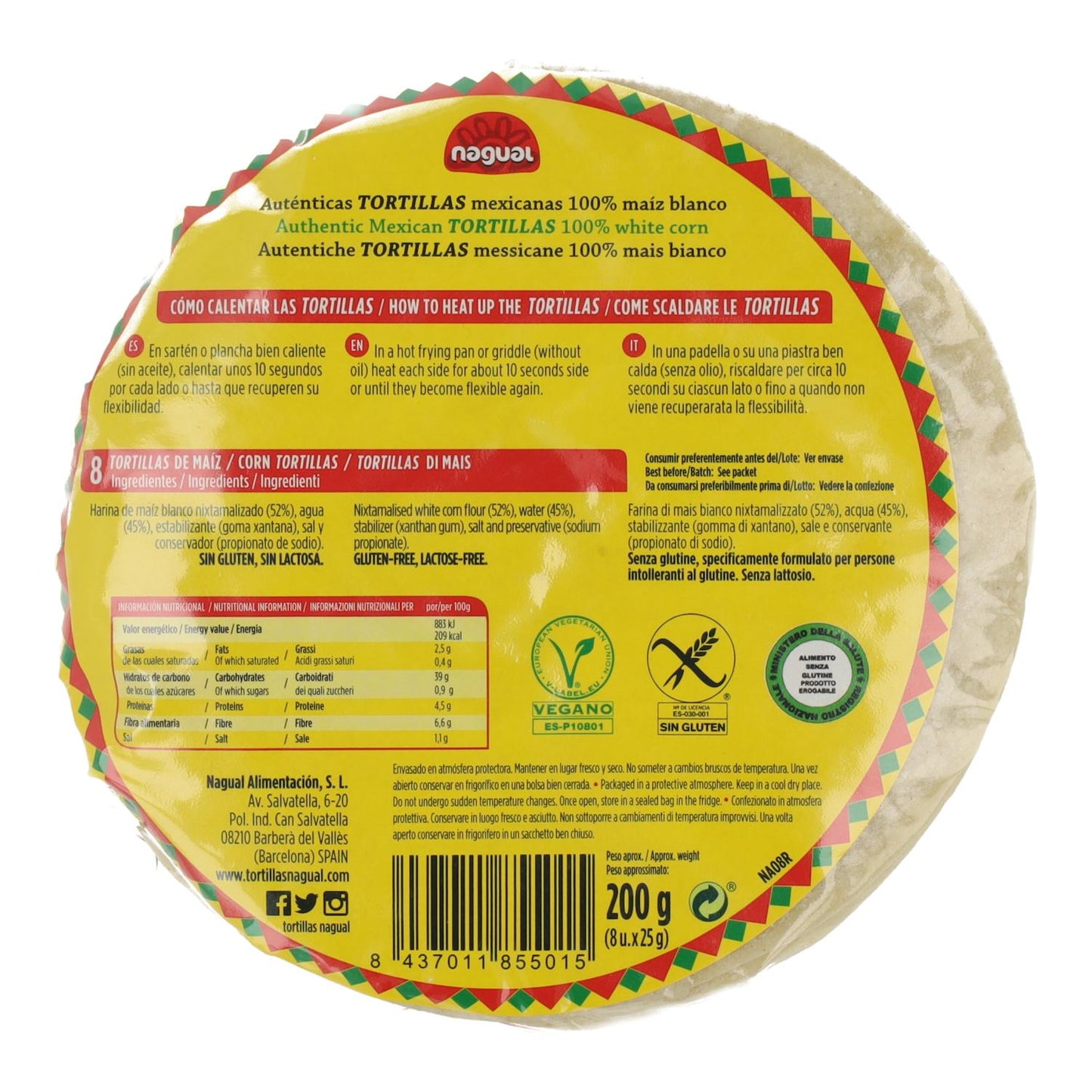 Tortillas de maïs sans gluten Nagual 8x20 g