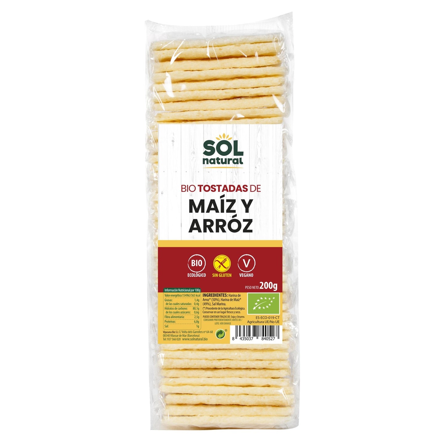 Glutenfreie Bio-Mais- und Reis-Toasts Sol Natural 200 g