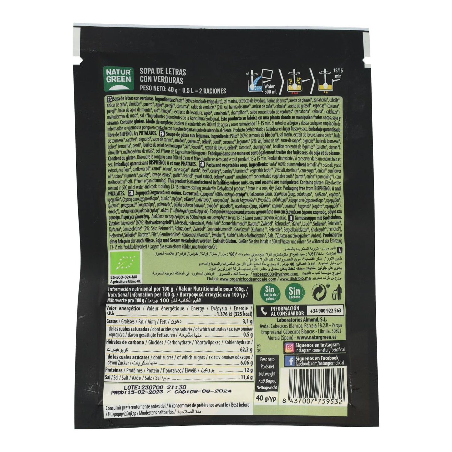 Soupe aux légumes bio Naturgreen, 40 g