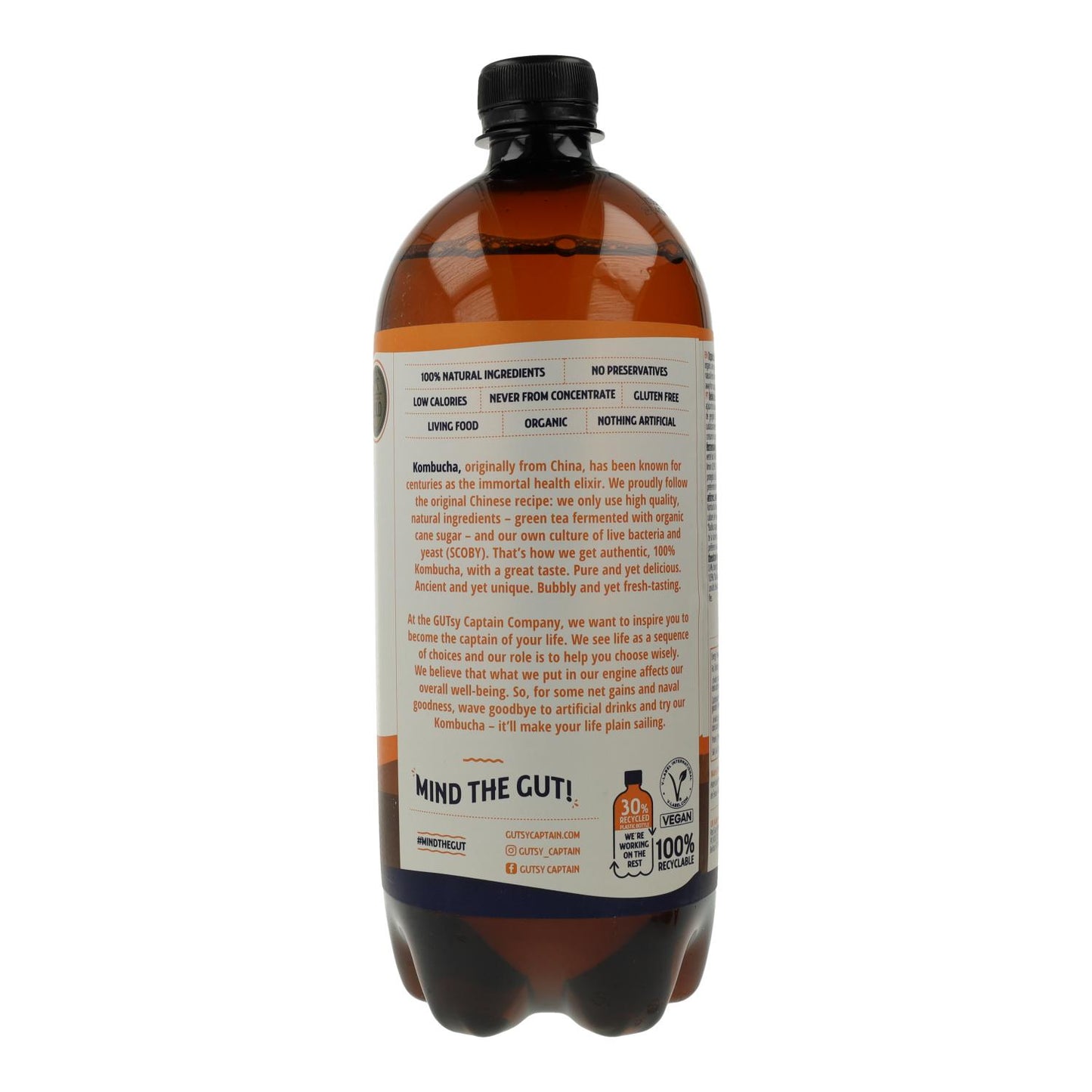 Bio-Kombucha-Getränk Ingwer und Zitrone Captain Kombucha 1 l